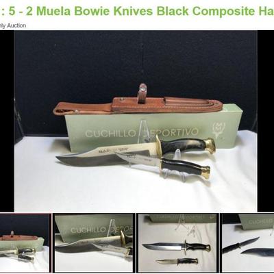 Lot # : 5 - 2 Muela Bowie Knives Black Composite Handles
Measures: 7