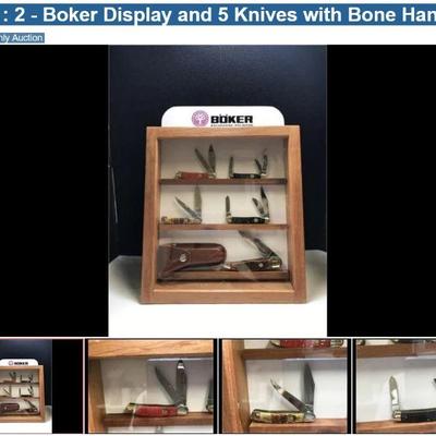 Lot # : 2 - Boker Display and 5 Knives with Bone Handles
Folding Hunter 5