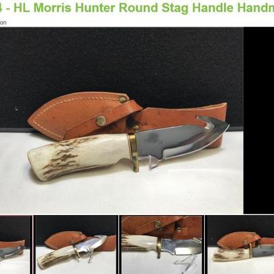 Lot # : 44 - HL Morris Hunter Round Stag Handle Handmade#221
HL Morriss handmade in 2003 Measures: 9 1/4