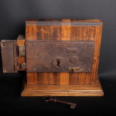 19th C. Large Antique Mounted Lock & Key Set