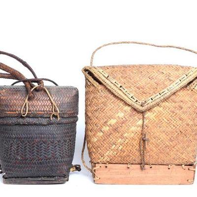 Two Filipino "Bayong" Rattan Woven Backpacks
