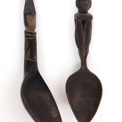 Two Ifugao Wood Carved Spoons, Bulul & Deity