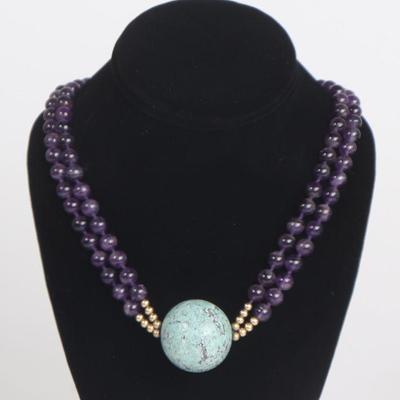 Fine Vintage Amethyst Necklace with Large Howlite Bead