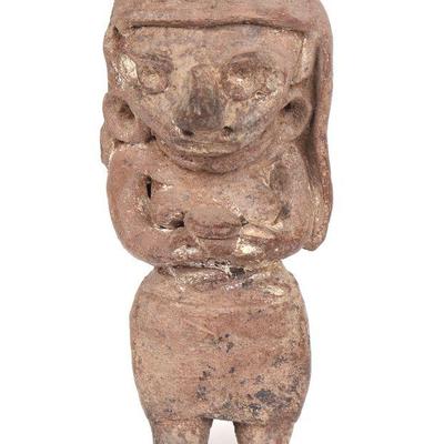 Standing Female Figure w/Headdress & Offering, Michoacan 500 BCE-200 CE