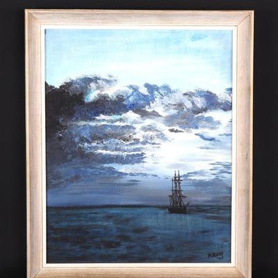 Signed Seascape & Boat Painting