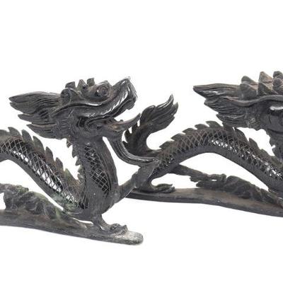 Pair of Chinese Hardstone Carved Dragons