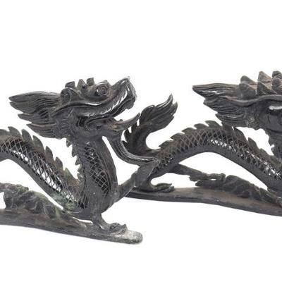 Pair of Chinese Hardstone Carved Dragons