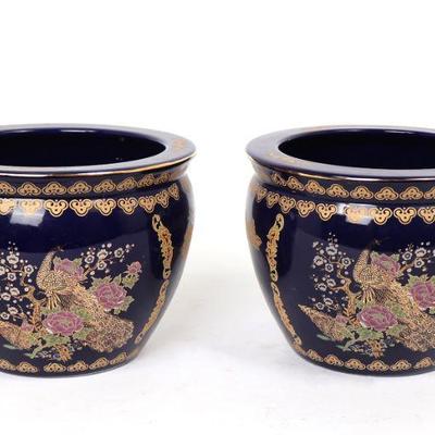 Pair of Lovely Chinese Dark Blue Planters