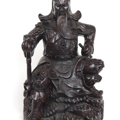 Chinese Wood Carved Guan Gong Statue