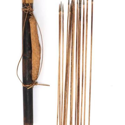 Bamboo Quiver with Rattan Pouch, Thirteen Arrows