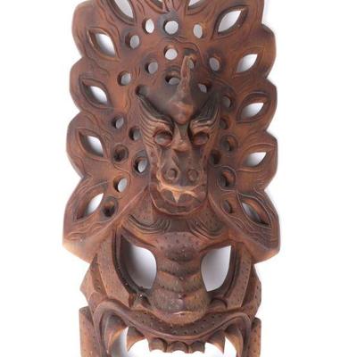 Japanese Style Wood Carved Zoomorphic Mask