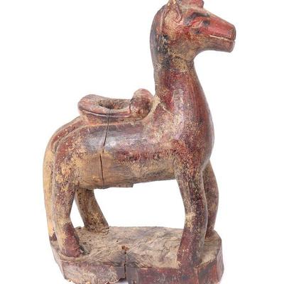 Indian Gilt & Painted Wood Horse Statue, circa 1800s