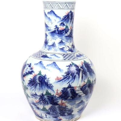 Large & Heavy Chinese Blue and White Porcelain Vase