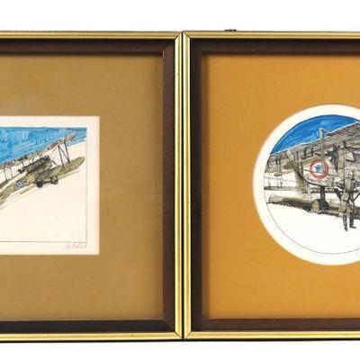 Two L/E WWI ACE Warplanes Hand Colored Prints