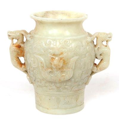 Heavy White Hardstone Chinese Archaistic Vase