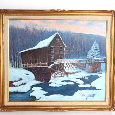 Acrylic Vintage Winter Landscape Painting