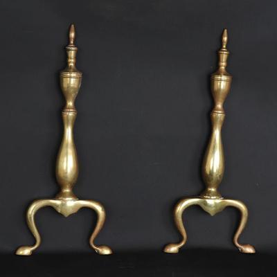 Antique Brass Andirons, 19th C.