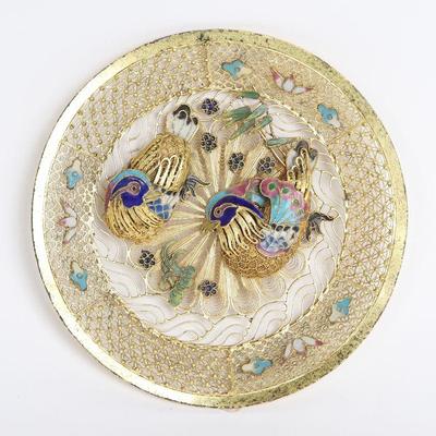 Chinese Enameled Cloisonne Dish w/Birds