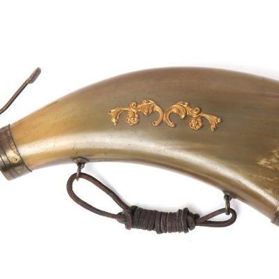 European Gilt Bass Mounted Powder Horn, 18th c.