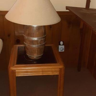 End table and barrel lamp
