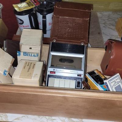 Vintage electronics. Tape recorder, old radios, boom boxes.