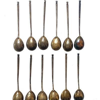 Set of 12 Russian 875 silver gilt spoons 