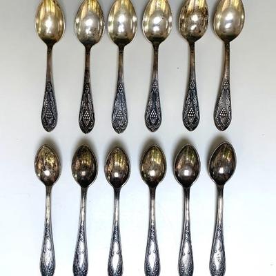 Two sets of 6 Russian 875 silver spoons