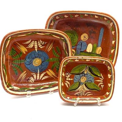 Vtg. Mexican decorated terracotta graduated platters