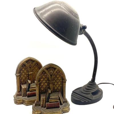 Syroco bookends and Eagle gooseneck desk lamp