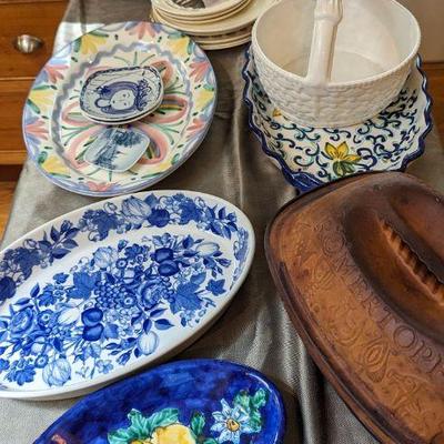 Pottery platters, casseroles, etc