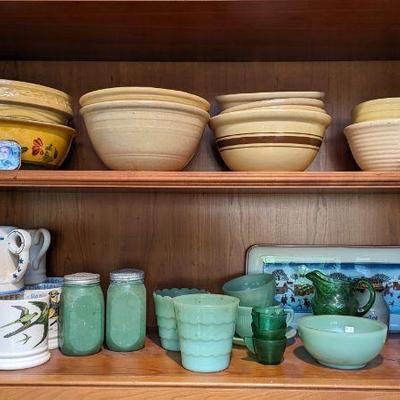 antique pottery and green glass