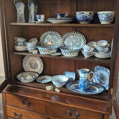 Large collection of antique blue and white