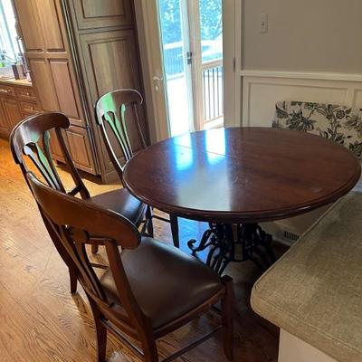 Purchased at Sheffield’s - Nichols & Stone expandable round to oval table - with 2 leaves & matching chairs