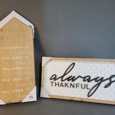 Lot 420 | 'Kitchen Rules' Sign & 'Always Thankful Sign, New