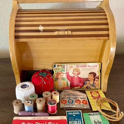 Vintage Wood Slide Top Sewing Box