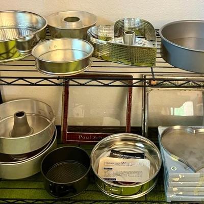 Vintage Baking Lot - Assorted Size Cake Dishes, Bratwurst Trays, (2) Advertising Bakery Display Fronts, Etc.