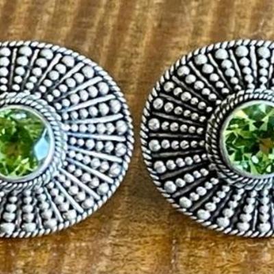 Sterling Silver & Peridot Wire Earrings - Total Weight 8 Grams 