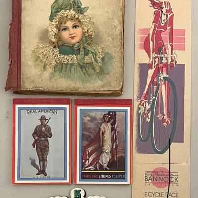 Antique Home Pet Book, US Marines Notepads, King Soopers Needles, 1989 Bicycle Expo (as Is)