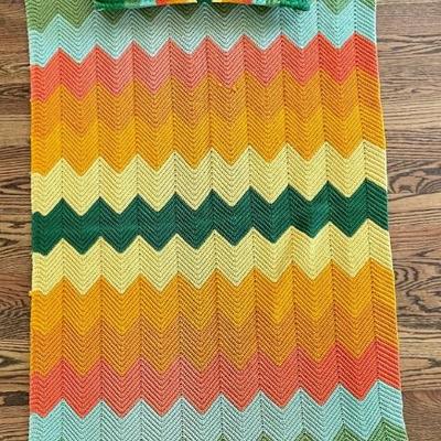 Vintage 1960's Hand Crocheted Blanket & Matching Pillow 