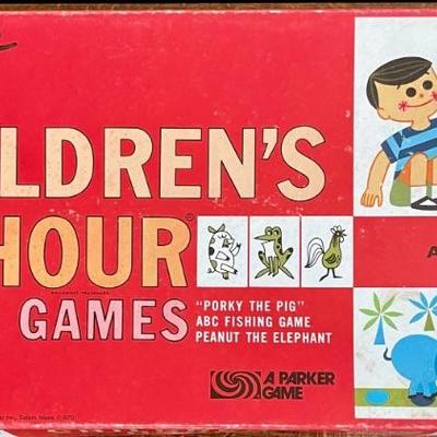 1961 Children's Hour 3 Games Porky Pig - Abc Fishing Game - Peanut The Elephant A Parker Game 