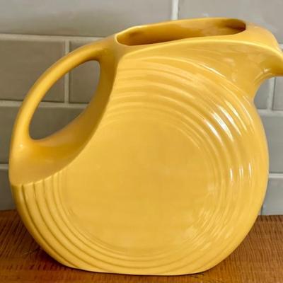 Vintage Fiesta Made In USA Yellow Handled Disc 7.5 Inch Pitcher 