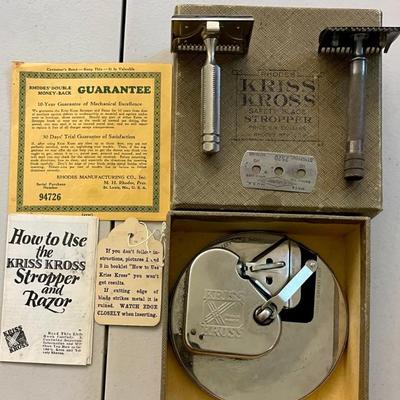 Rhodes Kriss Kross Safety Blade Stropper And Razor With Paper Work And Original Box