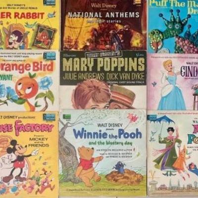 (14) Assorted Vintage Disney Vinyl Albums - Mickey Mouse, Winnie The Pooh, Cinderella, Snow White, (as Is)