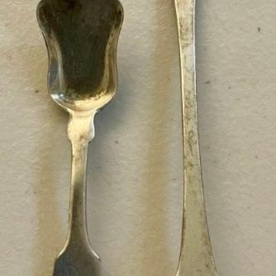 (2) Antique Coin Silver Sugar Spoon And Scoop
