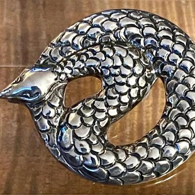 Sterling Silver Repousse Snake Pendant - Total Weight 12.3 Grams 