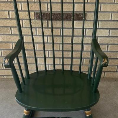 Vintage Boling Chair Company Green Tole Painted Folk Art Rocker
