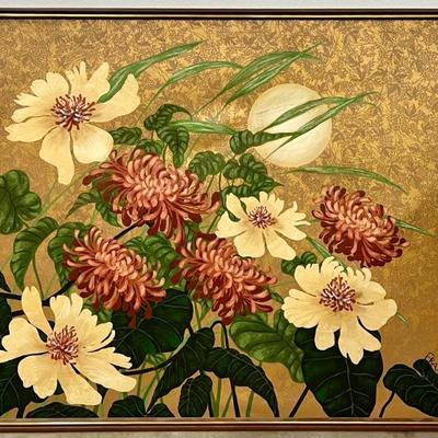 Large 62" X 50" Vintage Original Signed Franco Floral Oil On Canvas