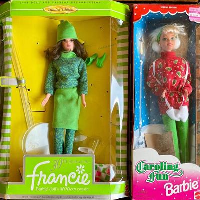 1996 - 30th Anniversary Francie Barbie Doll's Mod Cousin & 1994 Caroling Fun Barbie 
