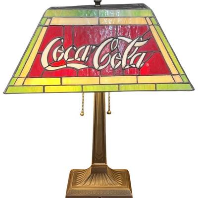 Vintage Coca Cola Double Pull String Table Lamp With Art Glass Shade 