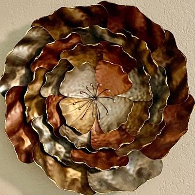 Vintage Multi Color Copper Tone 17 Inch Metal Flower Wall Hanging 
